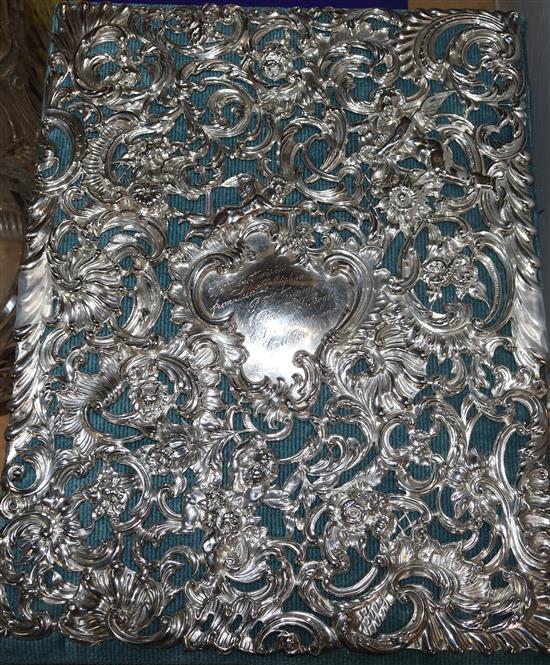 Pierced silver mount with presentation cartouche